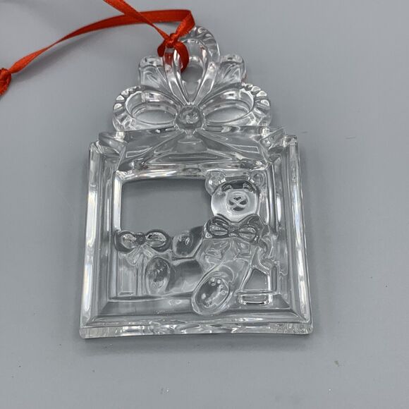 Vtg Gorham Crystal Teddy Bear Christmas Tree Ornament Red Ribbon Germany C1316 - Picture 3 of 8